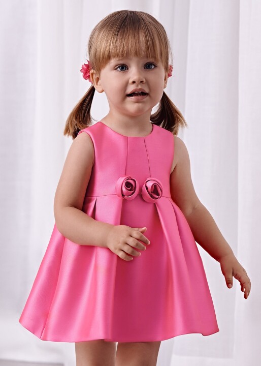 Kız Çocuk Saten Elbise-Fuşya 