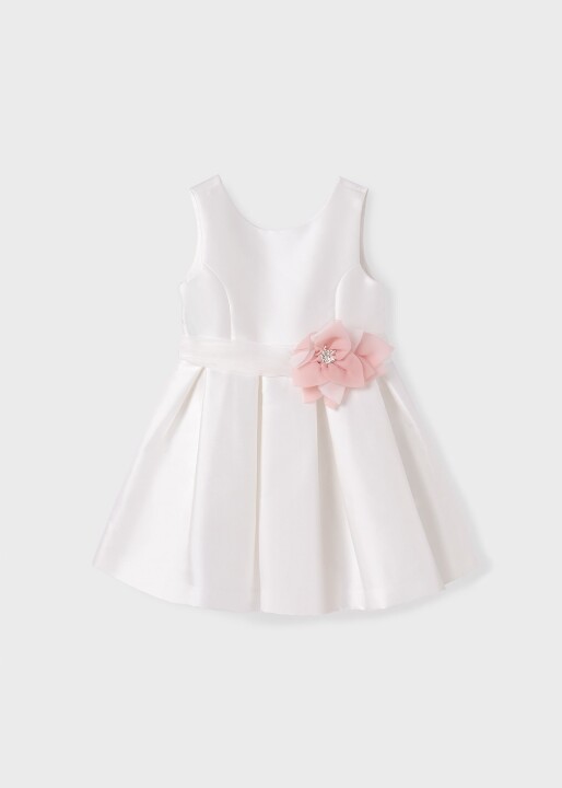 Kız Çocuk Saten Elbise-Krem 