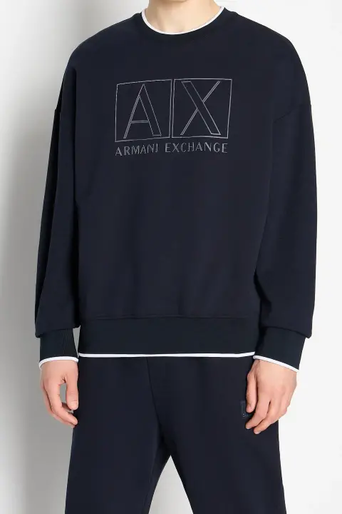 Erkek Bisiklet Yaka Sweatshirt-Lacivert 