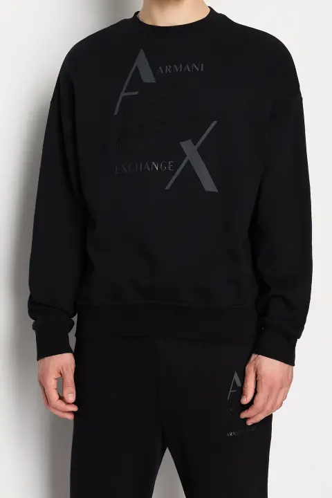 Erkek Bisiklet Yaka Sweatshirt-Siyah 