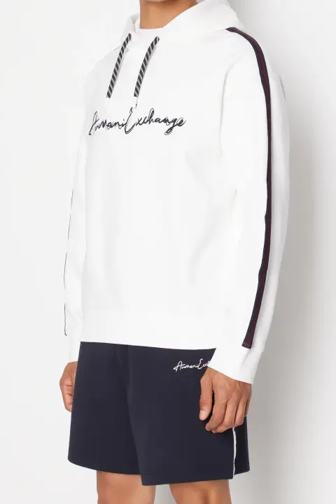 Erkek Kapüşonlu Sweatshirt-Beyaz 