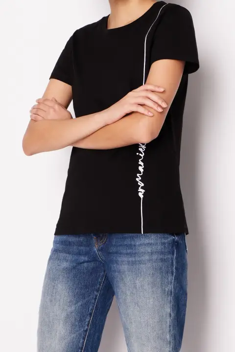 Kadın Bisiklet Yaka T-Shirt-Siyah 