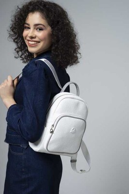 Gofraj Baskılı Sırt Çantası-Bnt_615-Beyaz-A.Gri 