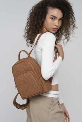Monogram Baskılı Sırt Çantası-Bnt_818-Camel 