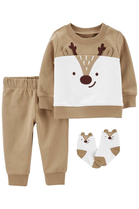 Bebek 3'Lü Alt Üst Set - Kahverengi 