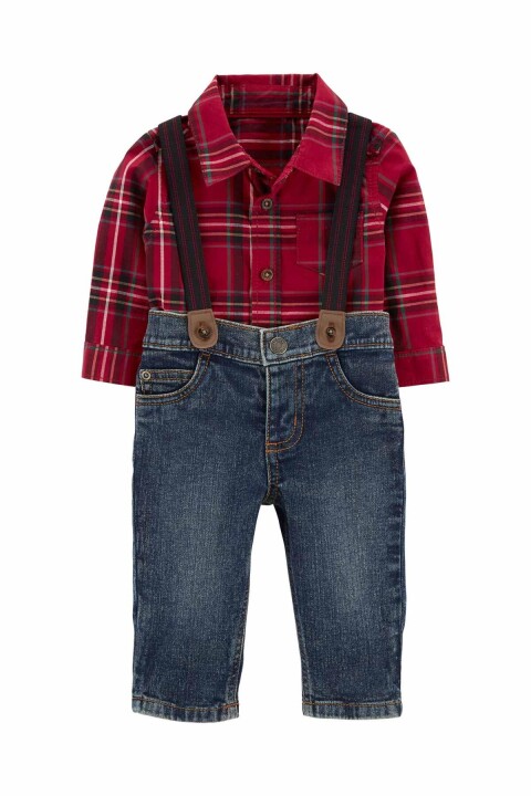 Erkek Bebek 3'Lü Alt Üst Set - Kırmızı 