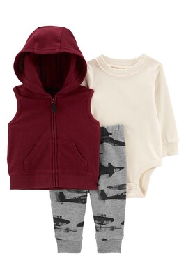 Erkek Bebek 3'Lü Yelek Set-Kırmızı 