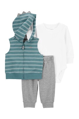 Erkek Bebek 3'Lü Yelek Set - Yeşil 