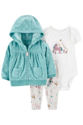 Kız Bebek 3'Lü Hırkalı Set-Turkuaz 