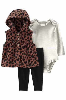 Kız Bebek 3'Lü Yelek Set-Kahverengi 