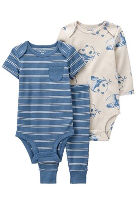 Layette Erkek Bebek 3'Lü Alt Üst Set-Mavi 