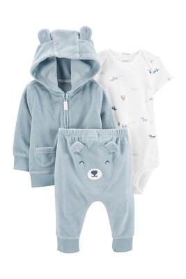 Layette Erkek Bebek 3'Lü Hırkalı Set-Mavi 