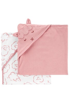 Layette Kız Bebek 2'Li Banyo Havlusu-Pembe 