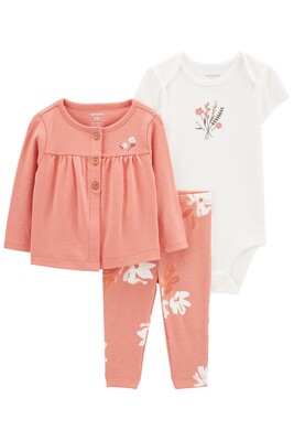 Layette Kız Bebek 3'Lü Hırkalı Set-Pembe 