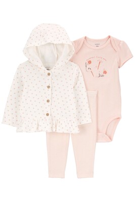 Layette Kız Bebek 3'Lü Hırkalı Set-Pembe 