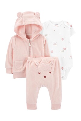 Layette Kız Bebek 3'Lü Hırkalı Set-Pembe 