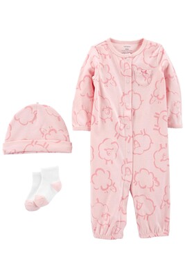 Layette Kız Bebek 3'Lü Tulum Set-Pembe 