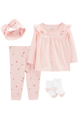 Layette Kız Bebek 4'Lü Alt Üst Set-Pembe 