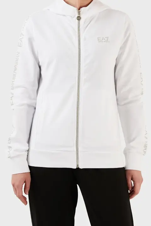 Kadın Fermuarlı Sweatshirt-Beyaz 
