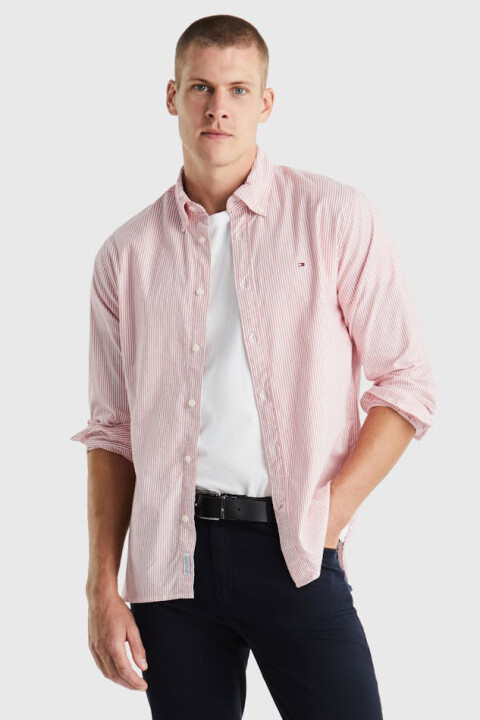 Erkek 1985 Flex Oxford Çizgili Rf Gömlek - Kırmızı 