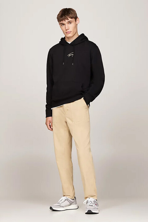 Erkek Altın İmza Logolu Kapüşonlu Sweatshirt - Siyah 