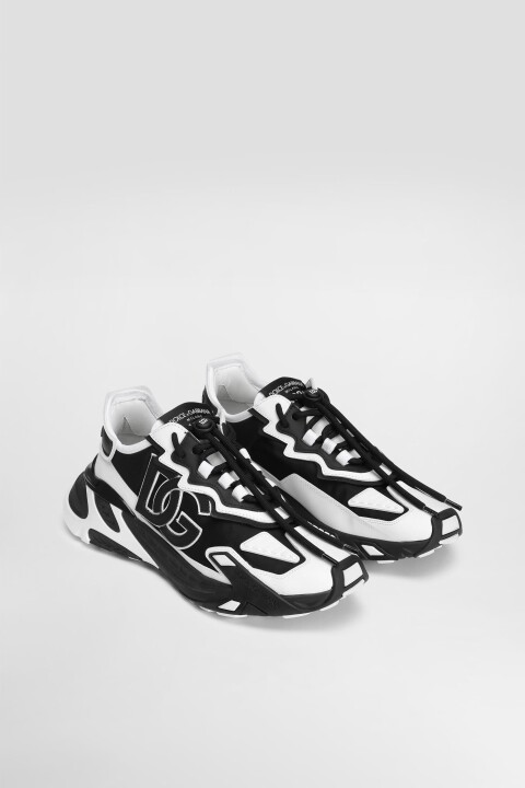 Erkek Aplike Logolu Chunky Tabanlı Sneakers - Beyaz/Siyah 