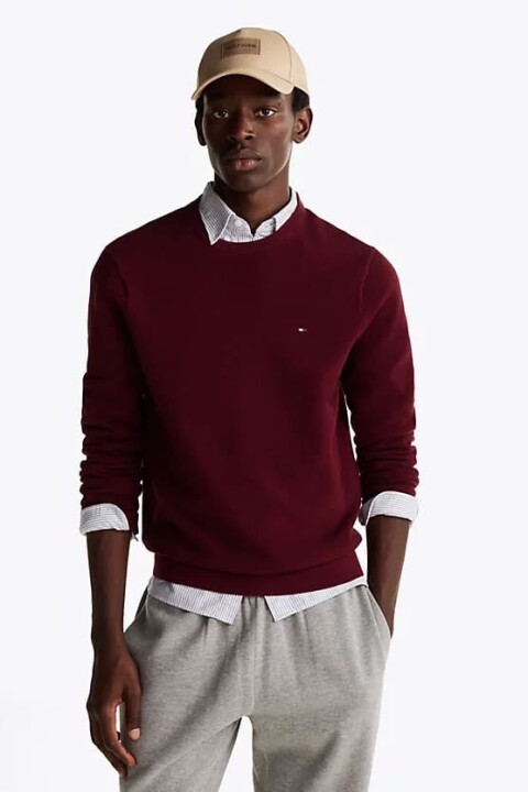 Erkek Bayrak Nakışlı Dokulu Kazak - Bordo 