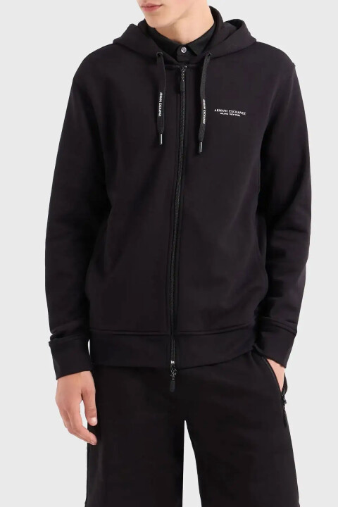 Erkek Bisiklet Yaka Fermuarlı Sweatshirt - Siyah 