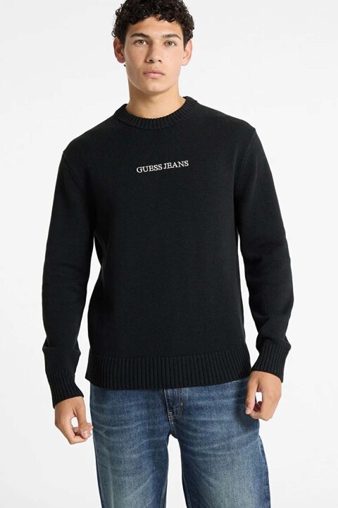 Erkek Bisiklet Yaka Logolu Pamuklu Triko - Siyah 