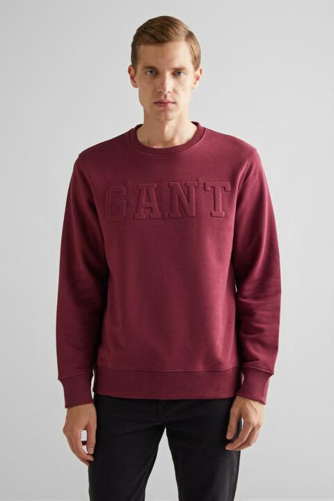 Erkek Bisiklet Yaka Logolu Sweatshirt - Bordo 