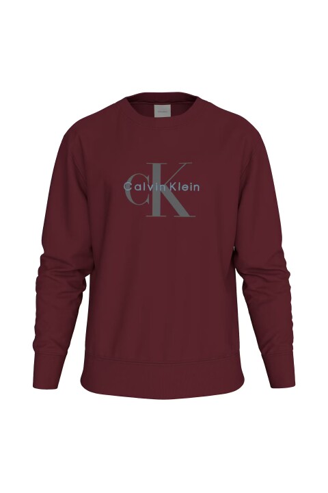 Erkek Bisiklet Yaka Monogram Logolu Pamuklu Sweatshirt - Bordo 