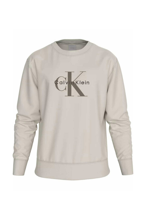 Erkek Bisiklet Yaka Monogram Logolu Pamuklu Sweatshirt - Krem 
