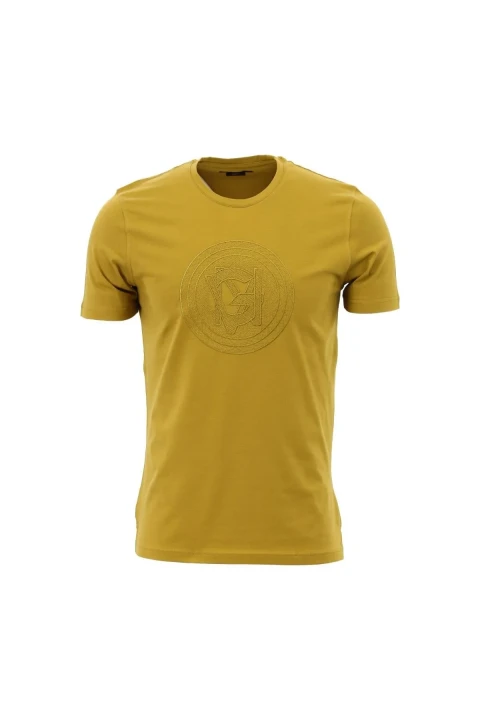 Erkek Bisiklet Yaka Regular Kalıp Baskılı T-Shirt - Sarı 