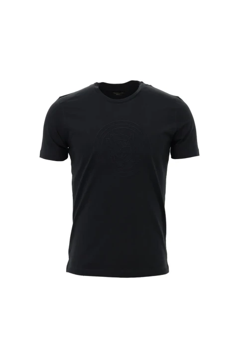 Erkek Bisiklet Yaka Regular Kalıp Baskılı T-Shirt - Siyah 