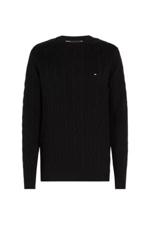 Erkek Bisiklet Yaka Saç Örgüsü Pamuklu Triko Kazak - Siyah 