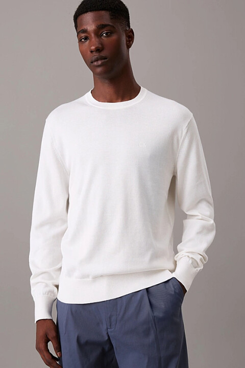 Erkek Bisiklet Yaka Supima Pamuklu Triko Kazak - Beyaz 