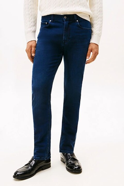 Erkek Bleecker Tam Kalıp Solma Efektli Jean Pantolon - Koyu Mavi 