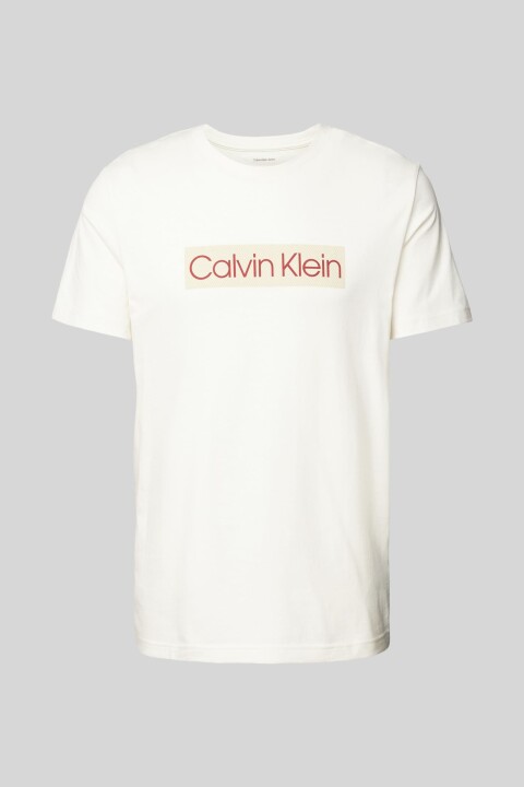 Erkek Calvin Klein Label T-Shirt - Krem 