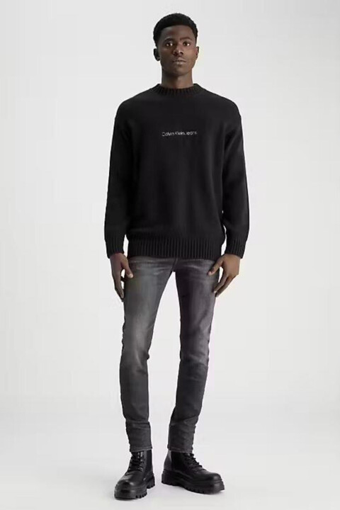 Erkek Chenille Monologo Kazak - Siyah - Calvin Klein