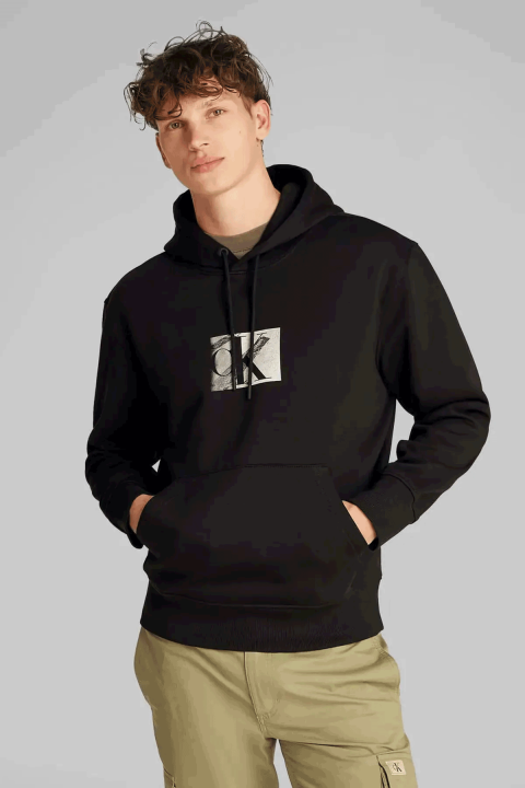 Erkek CK Box Kapüşonlu Sweatshirt - Siyah 