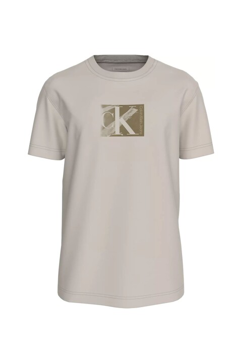 Erkek Ck Logo Kutulu T-Shirt - Krem 