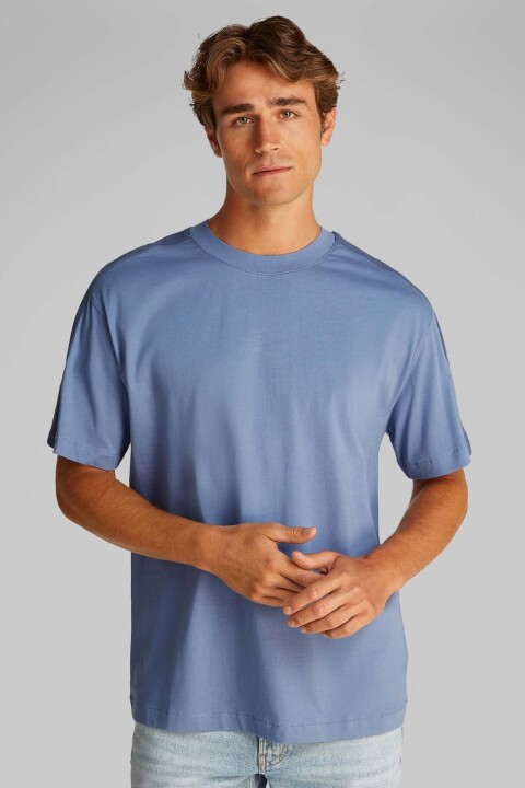 Erkek Ck Logo Şerit T-Shirt - Mavi 