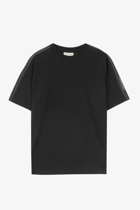 Erkek Ck Logo Şerit T-Shirt - Siyah 