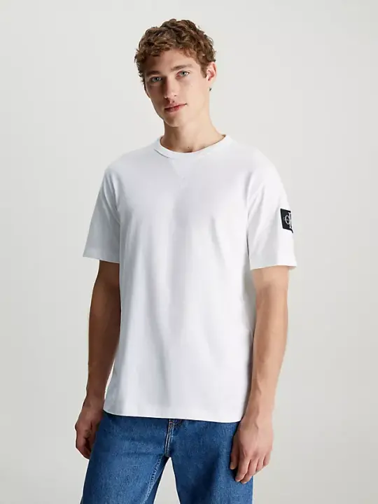Erkek Ck Logolu Bisiklet Yaka Badge Regular T-Shirt - Beyaz 