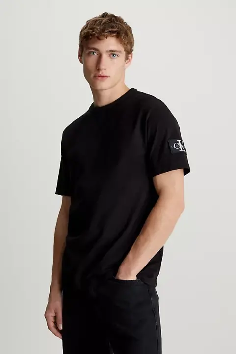 Erkek Ck Logolu Bisiklet Yaka Badge Regular T-Shirt - Siyah 
