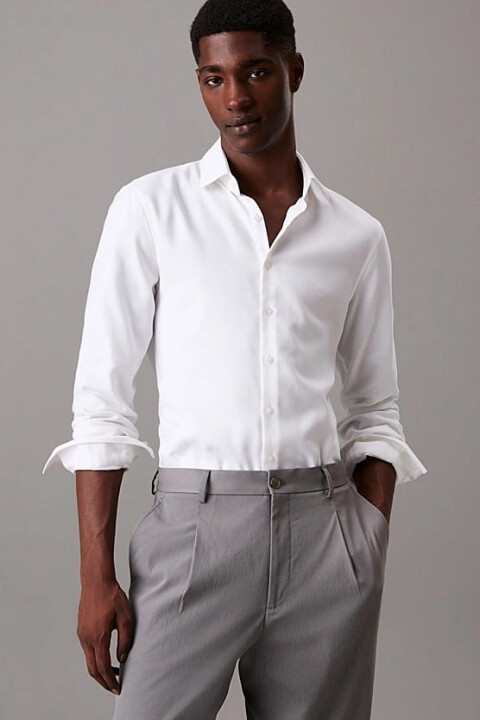 Erkek Ck Non Iron Structure Slim Gömlek - Beyaz 