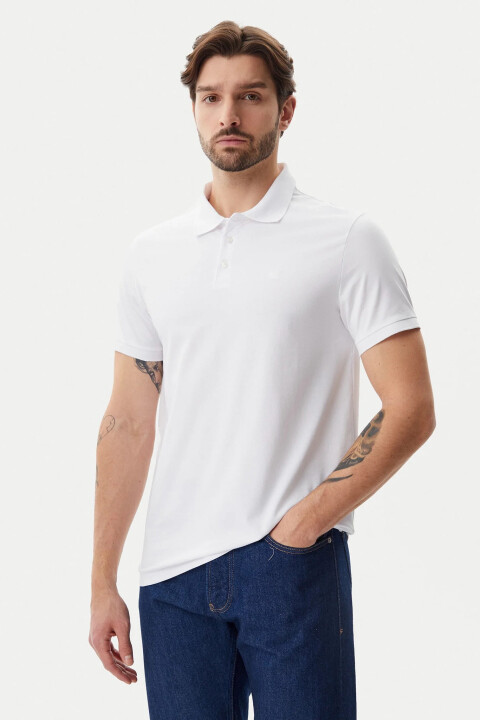 Erkek Ck Pamuklu Polo T-Shirt - Beyaz 