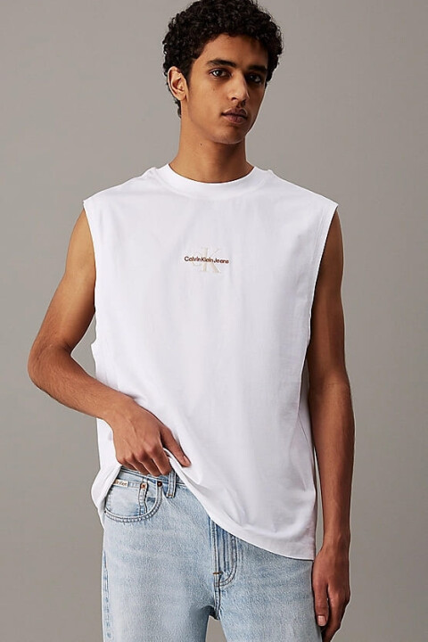 Erkek Ck Sleeveless Kolsuz T-Shirt - Beyaz 