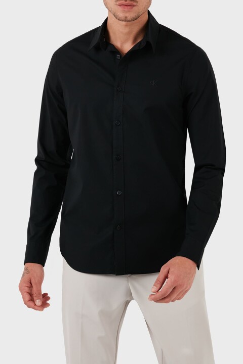 Erkek Ck Slim Stretch Pamuklu Gömlek - Siyah 