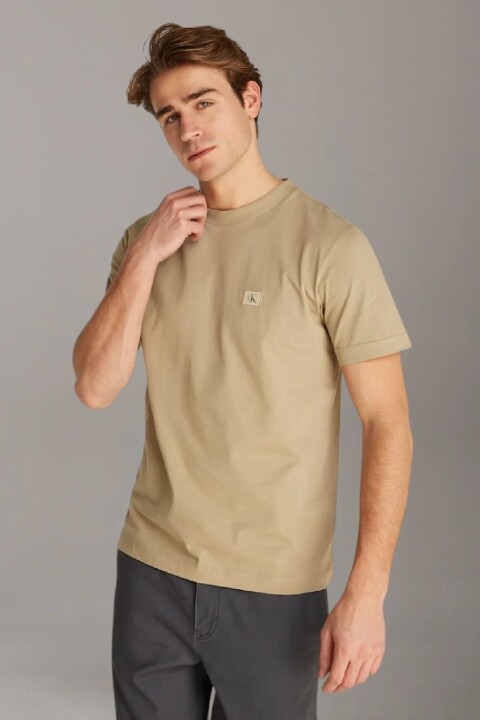 Erkek Ck Woven Label Regular T-Shirt - Bej 